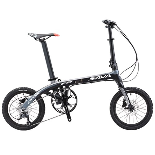 Plegables : SAVADECK 16 '' Bicicleta Plegable Marco de Fibra de Carbono para niños Mini Bicicleta Plegable de la Ciudad con Grupo Shimano Sora 3000 9 Velocidad (Negro Gris)