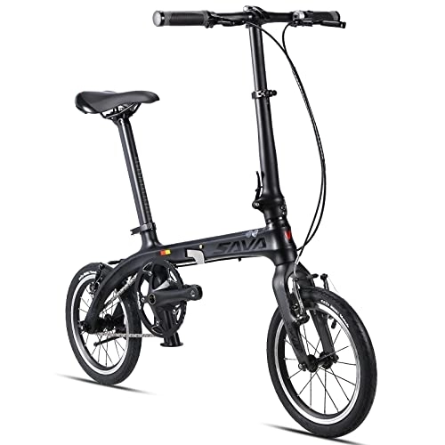 Plegables : SAVADECK Bicicleta Plegable, Z0 14 Pulgadas Marco de Fibra de Carbono Fixed Gear Sola Velocidad Fixie Urban Track Bike Mini Ciudad Bicicleta Plegable para Hombres y Mujeres