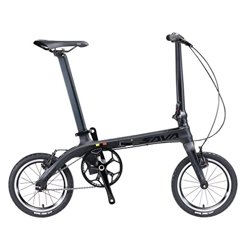 Plegables : SAVADECK Z0 14 '' Bicicleta Plegable Marco de Fibra de Carbono Fixed Gear Sola Velocidad Fixie Urban Track Bike Mini Ciudad Bicicleta Plegable con Luces