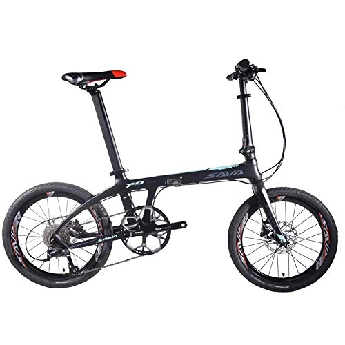 Plegables : SAVADECK Z1 Bicicleta Plegable de Carbono, 20 Pulgadas Bicicleta Plegable con Shimano Sora R3000 de 9 velocidades y Freno de Disco Doble Bicicleta de Ciudad portátil pequeña (Azul Negro)