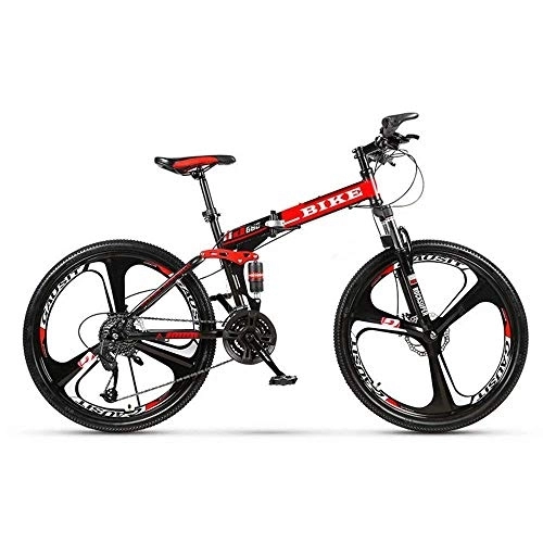 Plegables : SEESEE.U Bicicleta de montaña Plegable 24 / 26 Pulgadas, Bicicleta de MTB con 3 Ruedas de Corte, Negro y Rojo