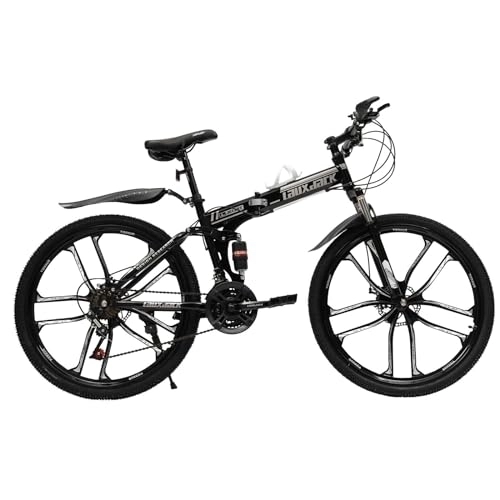 Plegables : Shaillienn Bicicleta de montaña de 26 pulgadas Fully Guide Premium Mountain Bike para hombre y mujer, frenos de disco, 21 marchas, bicicleta plegable con marco doble amortiguador (negro y blanco)