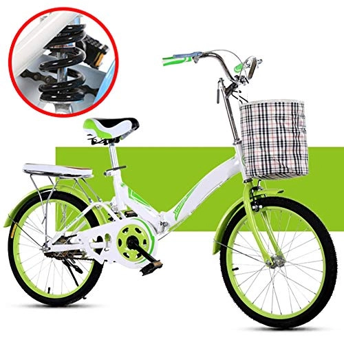 Plegables : Shhjjyp 20 Pulgadas Plegable Bicicleta De Paseo Mujer Bici Plegable Adulto Ligera Unisex Folding Bike Manillar Y Sillin Confort Ajustables, Verde