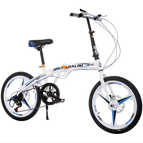 Plegables : SHIN Bicicleta Btt 20" Mountain Bike Plegable Unisex Adulto Aluminio Urban Bici Ligera Estudiante Folding City Bike, sillin Confort Ajustables, 7 Velocidad, Capacidad 110kg, Doble Freno Disco / Blan