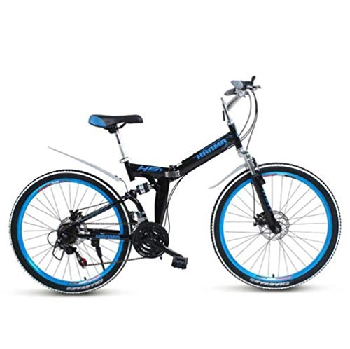 Plegables : SHIN Bicicleta De Montaña Plegable Hombre, Mountain Bike Btt, Bici Unisex Adultos Ligera, Cuadro De Aluminio, Rueda De 27 Pulgadas, sillin Confort Ajustables, Doble Freno Disco / Black Blue / 27