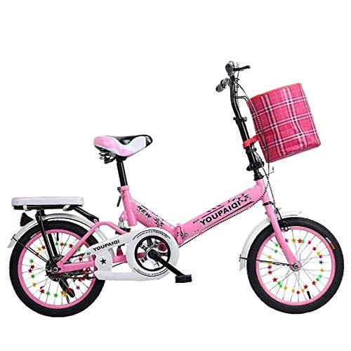 Plegables : SHIN Bicicleta Plegable para Adultos Rueda De 20 Pulgadas Bici Mujer Retro Folding City Bike Velocidad única, Manillar Y Sillin Confort Ajustables, Capacidad 105kg / Rosa / 16in