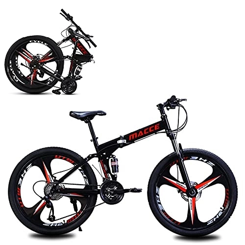 Plegables : SHUI 24 Pulgadas Bicicleta De Montaña Plegable, MTB Antideslizante De 3 Rayos, Bicicleta De Moda para Hombre / Mujer / Adolescente, 21 / 24 / 27 Velocidades Opcional Black-24sp
