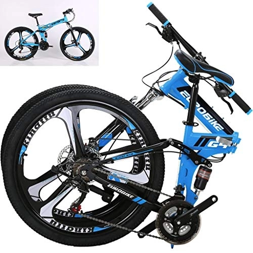 Plegables : SJWR Bicicleta De Montaña Marco De Acero De 24 Velocidades Ruedas De 26 Pulgadas Bicicleta Plegable De Doble Suspensión, Azul