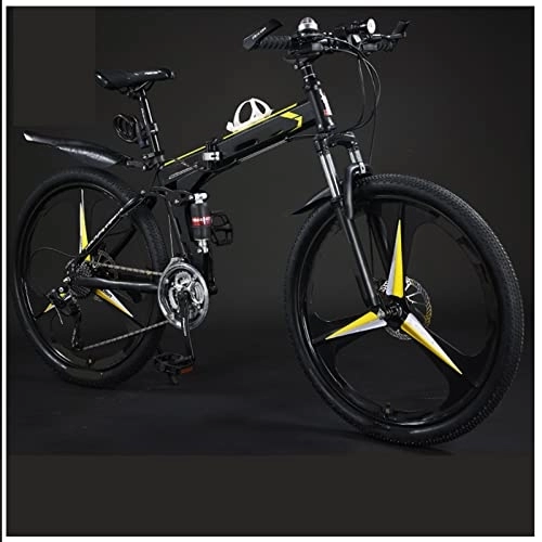 Plegables : SLDMJFSZ Bicicleta Plegable de 24 ", Bicicleta de Ciudad Plegable de aleación para Adultos 21 / 24 / 27 / 30 velocidades Ligera, Frenos de Disco Doble, Rueda de 3 radios, Black Yellow, 27speed