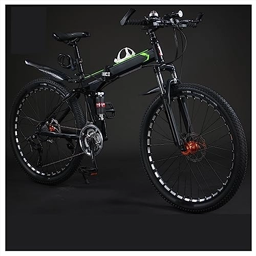 Plegables : SLDMJFSZ Bicicleta Plegable de 24 Pulgadas, Bicicleta Plegable de 21 / 24 / 27 / 30 velocidades, Bicicleta de Ciudad compacta, Freno de Doble V, Acero al Carbono, Altura Ajustable, Black Green, 30speed