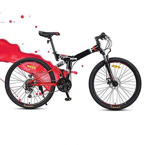 Plegables : SYCHONG Bicicleta Plegable, 24" Hombres De Absorcin De Bicicletas De Montaa 24 Velocidad Bicicleta Plegable De Doble Choque O Mujeres MTB, Rojo