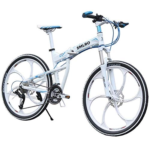 Plegables : SYLTL 20in Plegable Bicicleta de Montaña Doble Freno de Disco Unisex Adulto Portátil Bicicleta Plegable Fuera de Carretera, Whiteblue