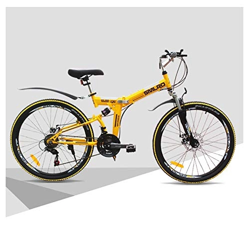Plegables : SYLTL 24 / 26in Plegable Bicicleta de Montaña Unisex Adulto Bicicleta Plegable Fuera de Carretera Absorción de Choque Folding Bike, Amarillo, 24in