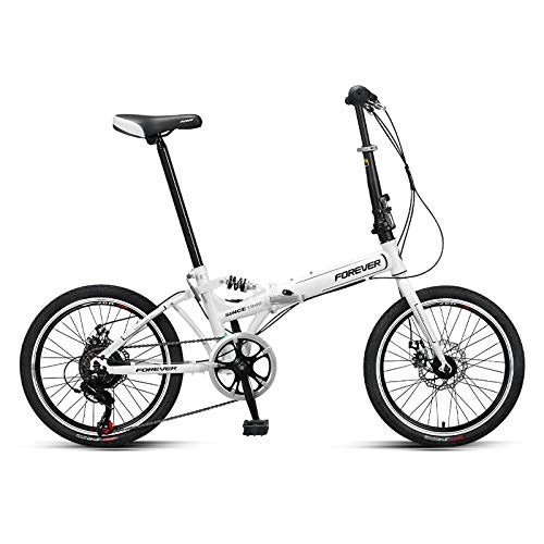 Plegables : SYLTL Bicicleta Plegable Unisex Estudiante 20 Pulgadas Porttil Bicicleta Plegable Urbana Velocidad Variable Ajustable Folding Bike, Blanco