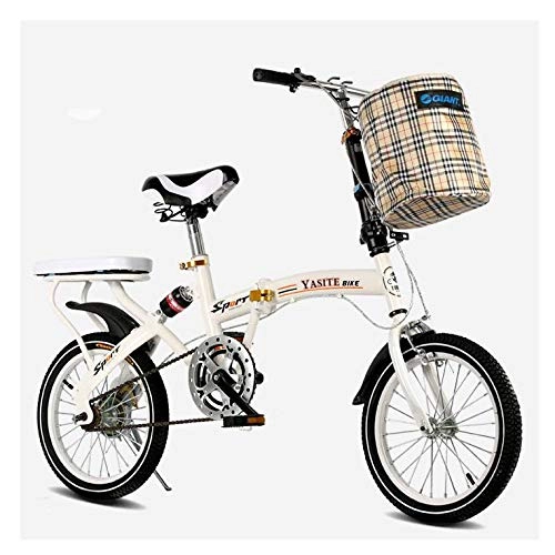Plegables : SYLTL Bicicleta Plegable Urbana 12in Unisex Estudiante Porttil Bicicleta Plegable Adecuado para Altura 110-170 cm Absorcin de Choque Folding Bike, Blanco