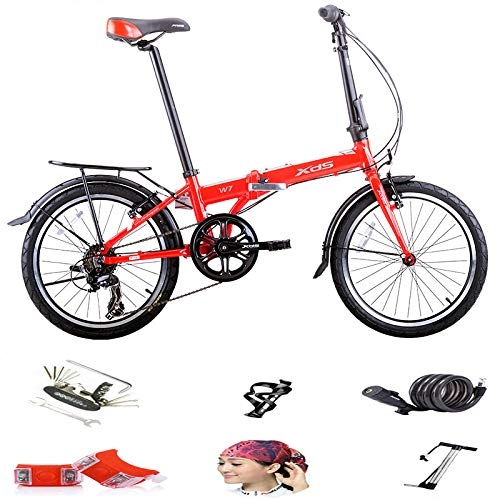 Plegables : SYLTL Bicicleta Plegable Urbana Aleacin de Aluminio 20in Adulto Unisex Bicicleta Plegable Deportes y Aire Libre Estudiante Porttil Folding Bike, Rojo