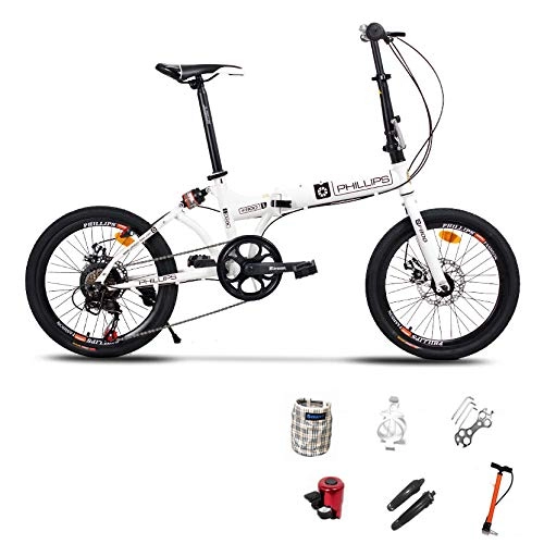 Plegables : SYLTL Folding Bicicleta Doble Freno de Disco Unisex Niño Bicicleta Plegable Adecuado para Altura 140-180 cm 20 Pulgadas Absorción de Choque Folding Bike, Blanco