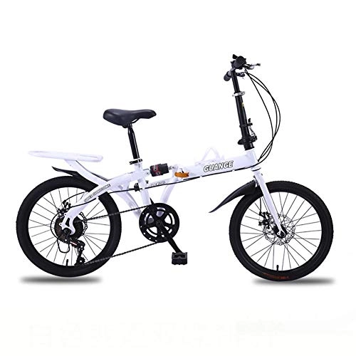 Plegables : SZKP0708 Bicicleta Plegable De 16 A 20 Pulgadas, Velocidad Variable, Portátil, Doble Disco, Ligera, Plegable, para Adultos Y Niños (Color : White, Size : 20 Inches)