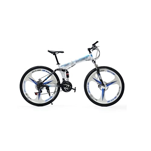 Plegables : TABKER Bicicleta de montaña Bicicleta de tres cuchillos Una rueda de cambio plegable doble absorción de impactos Adulto Off Road Hombres y Mujeres Bicicleta (Color: Blanco Azul)