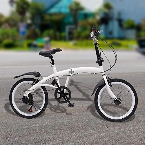 Plegables : TaNeHaKi 20 Pulgadas Bicicleta Plegable Adulto, 7 Velocidades Bicicleta Plegable, Acero al Carbono Bicicleta Plegable, Doble V Freno, Delantero y Trasero con Alas, Blanco