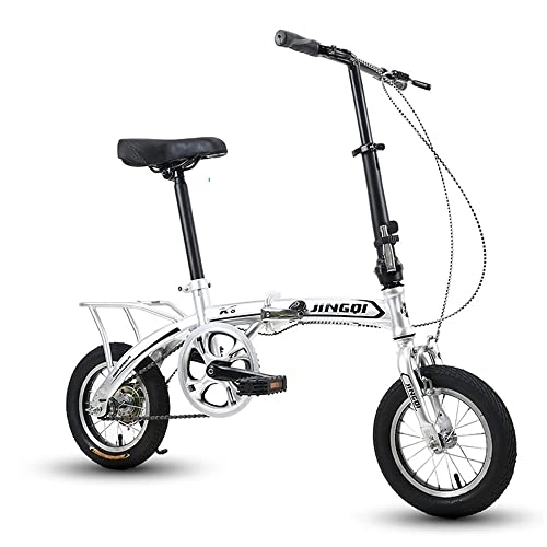 Plegables : TAURU Bicicleta de carretera plegable de 12 pulgadas, de acero al carbono, portátil, para estudiantes, bicicleta de ciudad, freno en V dual / marco duro (plateado)