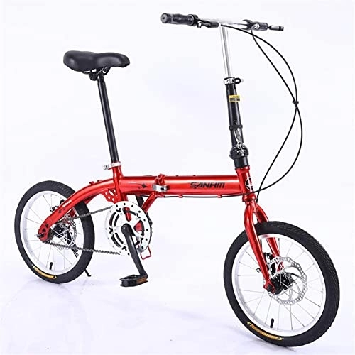 Plegables : TAURU Bicicleta de carretera plegable de 16 pulgadas, velocidad variable, acero al carbono, portátil, para hombres y mujeres, bicicleta de ciudad (rojo)