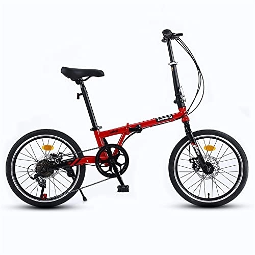 Plegables : TAURU Bicicleta plegable de 20 pulgadas de velocidad variable de acero al carbono, portátil, freno de disco doble (rojo1)