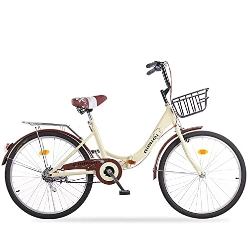 Plegables : TAURU Bicicleta plegable de 22 / 24 pulgadas para mujer, pedal de luz portátil, bicicleta de acero al carbono para adultos (22 pulgadas, beige)