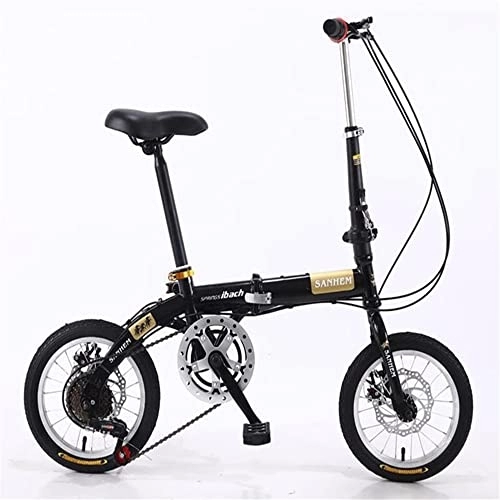 Plegables : TAURU Bicicleta plegable portátil de 14 pulgadas para adultos, ultraligera, velocidad variable, freno de disco doble / marco duro de acero al carbono (negro2)