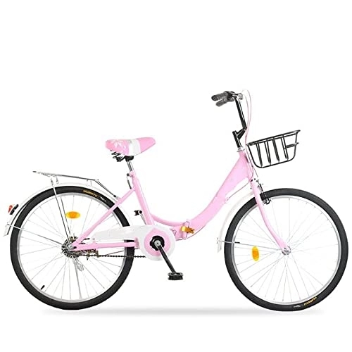 Plegables : TAURU Bicicleta vintage para mujer, bicicleta cómoda de una sola velocidad, bicicleta portátil plegable de acero al carbono (24 pulgadas, rosa)