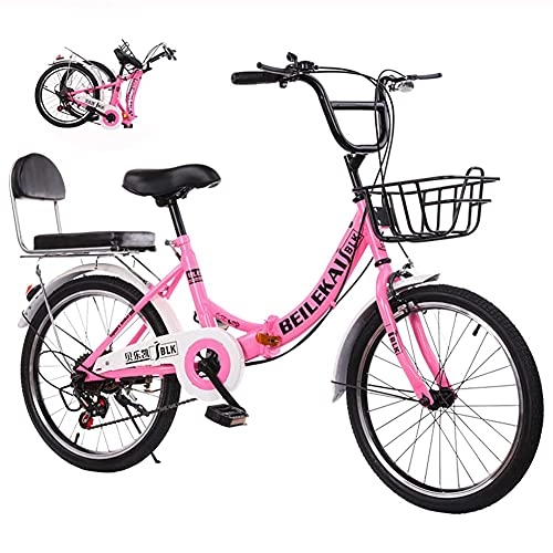 Plegables : TBNB Bicicleta Plegable para niños de 20-24 Pulgadas, 7 velocidades, Bicicleta de Carretera portátil para Exteriores para niños y niñas, Adolescentes, con Asiento Trasero y Canasta (Rosa 22 pulga