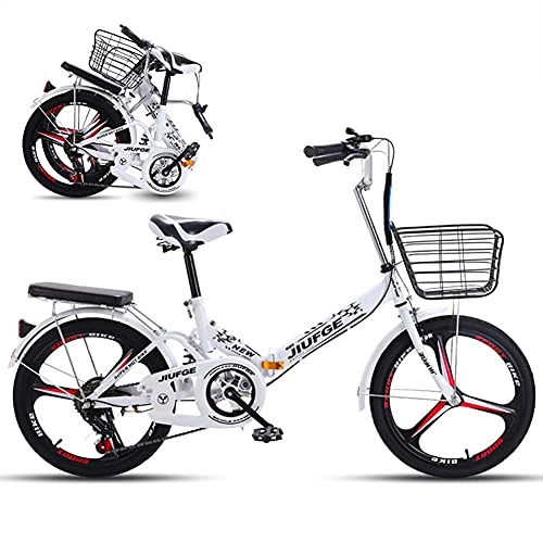 Plegables : TBNB Bicicleta Plegable portátil de 20 Pulgadas, Bicicleta de Cola Suave con suspensión de 6 velocidades para niños y niñas, Bicicleta de Carretera Urbana Plegable para Adultos (Blanco)