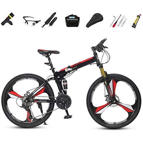 Plegables : TcooLPE Bicicleta de montaña Todoterreno, Bicicleta Plegable amortiguadora de 26 Pulgadas, Hombres y Mujeres Adultos Lady Bike, Engranajes de 27 velocidades con Doble Freno de Disco (Color : Red)