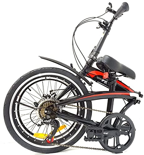 Plegables : TechStyleuk Bicicleta plegable, 50, 8 cm, cómodo, ligero, 7 velocidades, frenos de disco adecuados para 5'2" a 6' unisex plegable (negro)
