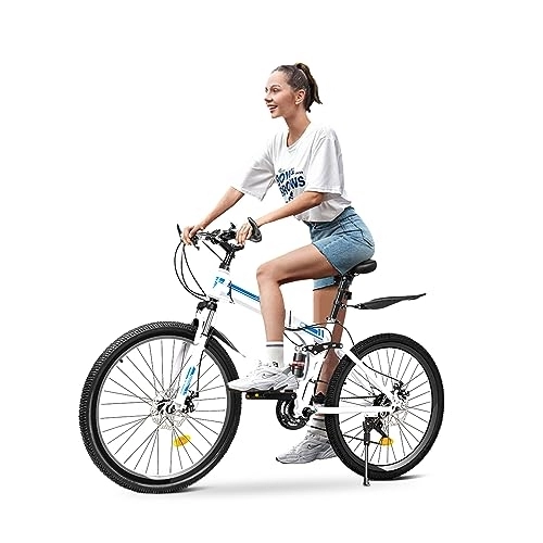 Plegables : TESUGN Bicicleta de montaña de 26 pulgadas para adultos, plegable, 21 velocidades, color negro, unisex, altura ajustable, azul