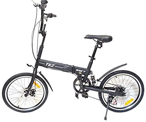 Plegables : TEZ Bicicleta de ciudad plegable ligera 14 kg suspensión V freno (NEGRO)