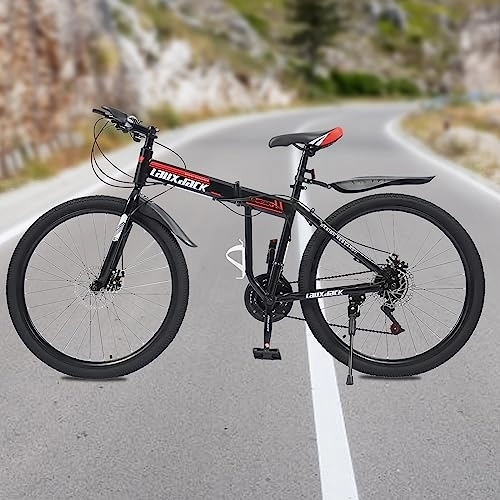 Plegables : TIXBYGO Bicicleta de montaña para hombre de 26', 21 velocidades, bicicleta plegable de montañismo, 26', acero de alto carbono, suspensión completa, para adultos y jóvenes, color rojo (RNIE485)