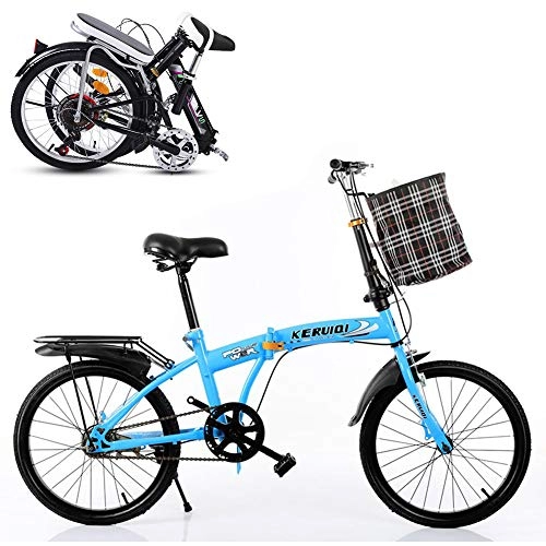 Plegables : TopBlïng Barato Adulto Bicicleta Plegable, Marco De Aluminio Bicicleta De Ciudad con Una Canasta, Mujeres Folding Bike 20 Pulgadas Mini Velocidad única Bike Estudiantes Bicicleta-Azul