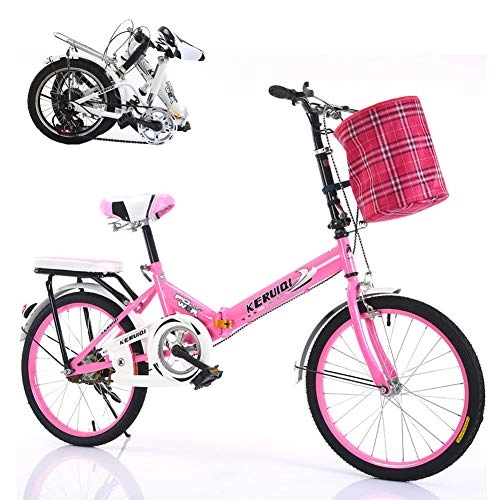 Plegables : TopBlïng Ligero Folding Bike con Una Canasta Frenos De Disco Pulgadas Rueda, Mujeres Hombres Unisex Bicicleta De Ciudad, Adulto Bicicleta Plegable Marco De Aluminio-Rosa 16 Pulgadas