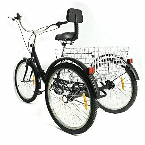 Plegables : Triciclo de 24 pulgadas para adultos con cesta de la compra, triciclo plegable de 3 ruedas, 7 velocidades, asiento plegable con respaldo