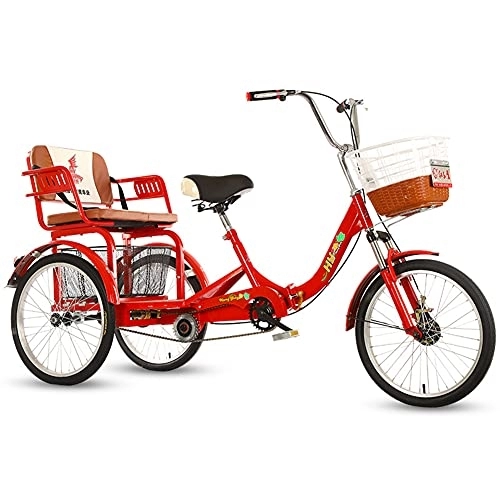 Plegables : Triciclo Plegable Para Adultos, Bicicletas De 3 Ruedas De Doble Cadena De 20 Pulgadas Con Asiento Trasero, Bicicletas De Crucero De Una Velocidad Para Personas Mayores, Mujeres, Hombres, Rojo