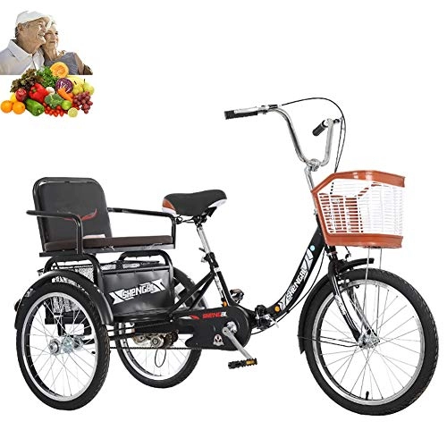 Plegables : Tricycle Adulto 20 Pulgadas Plegable Bicicleta de 3 Ruedas con Asiento Trasero + Cesta Mono Cadena de Edad de la Movilidad de Ancianos Triciclo para los Padres Capacidad de Carga de Regalo 200kg