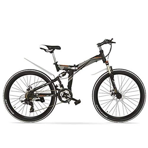 Plegables : TYT Bicicleta de Montaña Eléctrica K660M Bicicleta Plegable de 24 Pulgadas Mtb, Bicicleta Plegable de 21 Velocidades, Horquilla con Cerradura, Frente Y Amplificador; Suspensión Trasera, Freno de Disc
