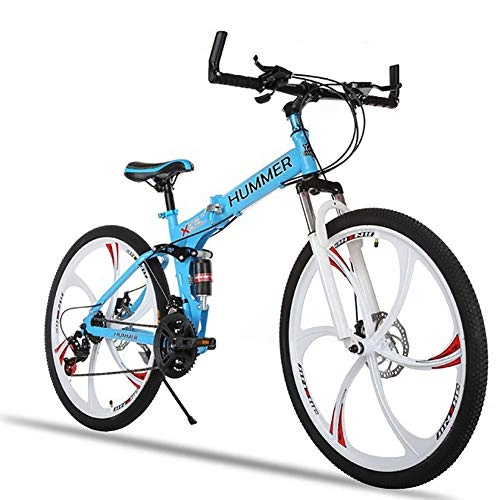 Plegables : Unisexo Bicicleta de montaña de Doble suspensin 26 Pulgadas Rueda Integral Acero de Alto Carbono 21 Velocidad Freno de Disco Doble Estudiante Ciudad del Viajero Bicicleta Plegable, Blue