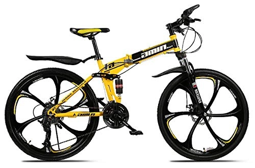 Plegables : Unknow Bicicletas De Montaña Plegables, Freno De Doble Disco De 26"Y 24 Velocidades, Suspensión Antideslizante, Cuadro De Acero con Alto Contenido De Carbono -(Seis Ruedas De Corte) -Amarillo