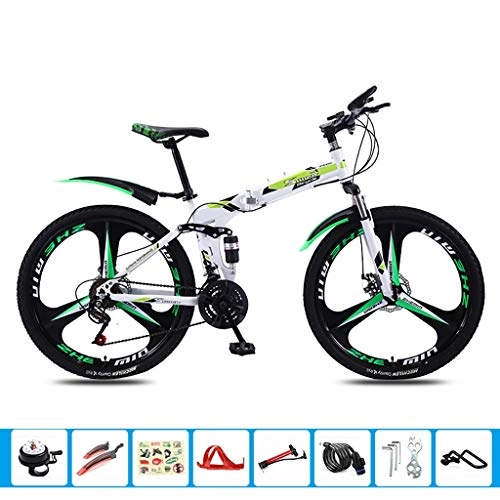 Plegables : Uno de 24 pulgadas ruedas plegable bicicletas for adultos macho y hembra de 27 velocidades de doble choque de bicicletas de montaña, ultra ligero portátil de bicicletas todo terreno ( Color : Verde )