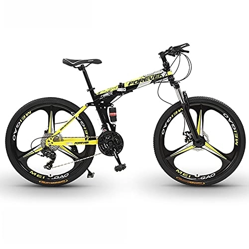 Plegables : UYHF Bicicleta De Montaña Bicicleta Plegable De 26 Pulgadas, Bicicletas De Carretera Cuadro De Acero Al Carbono 21 / 24 / 27 Velocidades Bicicleta De Suspensión Completa yellow-24 Speed