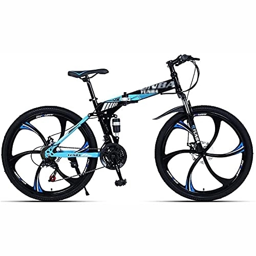 Plegables : UYHF Bicicleta de montaña Plegable 21 / 24 / 27 Bicicleta de Velocidad Hombres o Mujeres 26 Suspensión Completa MTB Marco Plegable blue-24 Speed