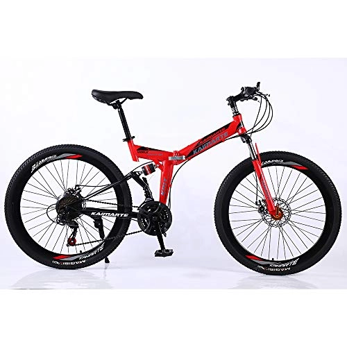 Plegables : VANYA Bicicleta Plegable 24 / 26 Pulgadas 24 de Alta Velocidad de Acero al Carbono de Doble Freno de Disco de la absorcin de Choque Off-Road de Bicicletas de montaña, Rojo, 24inches