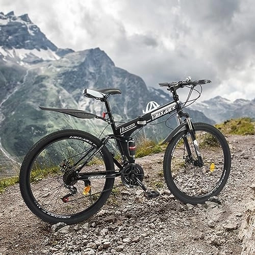Plegables : Vielrosse Bicicleta de montaña de 26 pulgadas, color negro y blanco, 21 velocidades, plegable, con frenos de disco y suspensión de horquilla, adecuada para más de 63 pulgadas